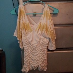 White and gold cold shoulder top